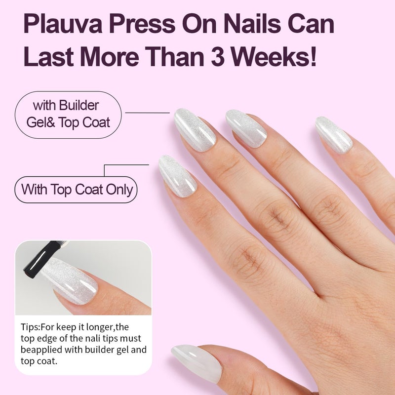 Plauva 150Pcs Cat Eye Press on Nails, Short Oval Fake Nails, Glossy Glitter Cat Eye Nail Tips, Soft Gel Stick On Nails for Women and Girls 15 Sizes - Image 5